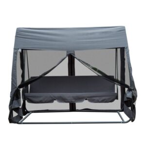 Outsunny Leagan de Gradina cu Plasa de Tantari si Perna, Gri, Fier, 240x140x197cm